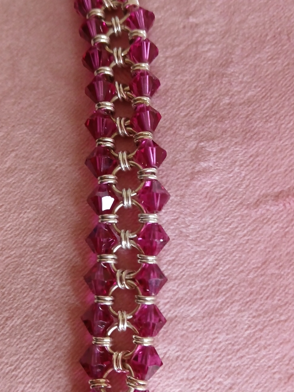 Sterling Silver Pink Crystal Link Bracelet
